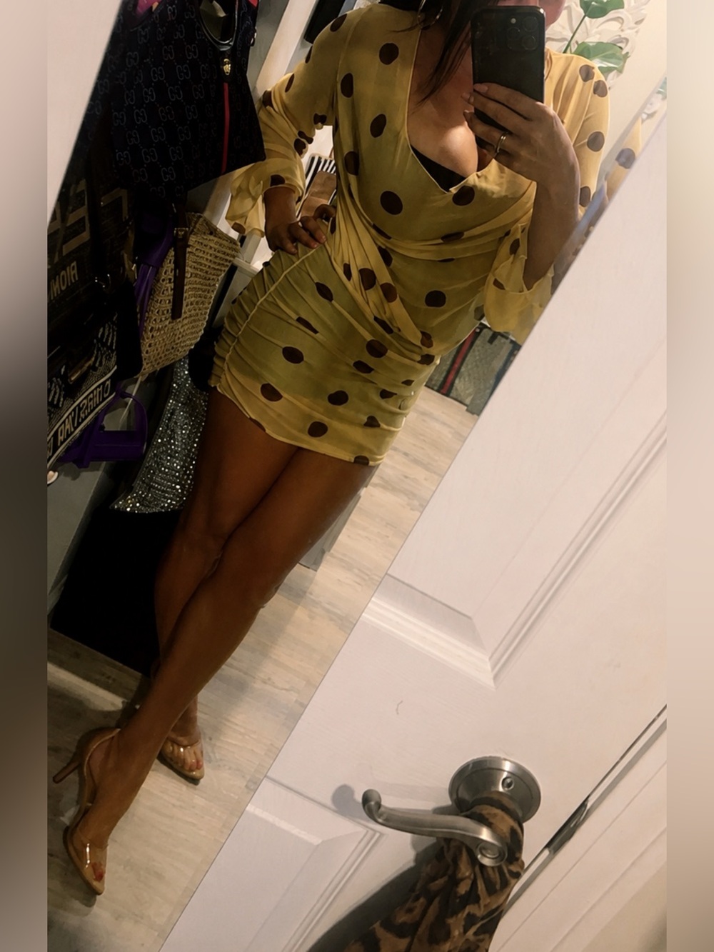 Zara Polka dot yelllow mesh dress - XS